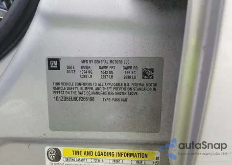 2012 Chevrolet Malibu 2Lt z USA, uszkodzony, nr VIN 1G1ZD5EU6CF266198